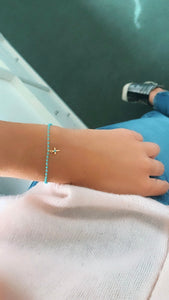 bracelet croix bleu plaqué or communion